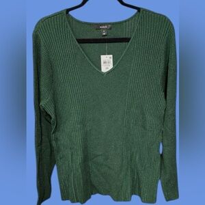 Alfani plus size 2X V-neck metallic emerald green shimmer ribbed sweater $69 new